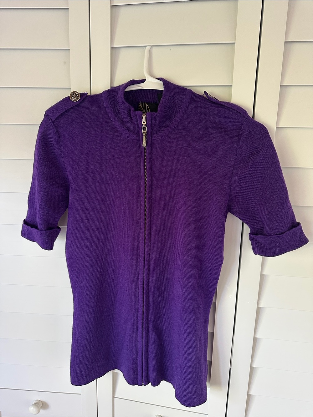 Merino Wool Women's Purple Zip-Front Short Sleeve Blazer